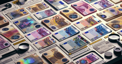 Dall-E, please create a hyper-realistic image that depicts a variety of banknotes laid out on a surface with noticeable security features such as watermarks and holographic strips. The banknotes should include the most commonly counterfeited denominations, such as Euro 20 and 50 notes, US $20 and $100 bills, and British £20 notes. The notes should display slight imperfections and signs of manipulation that counterfeit notes often have, like irregular borders or mismatched security features, without reproducing any actual banknote designs in full detail to comply with legal restrictions on currency reproduction. The layout should resemble an educational comparison rather than a counterfeit operation, possibly including magnifying glasses or indicators pointing out the flaws in these fake notes. The lighting and setting should emulate a crime investigation lab environment.